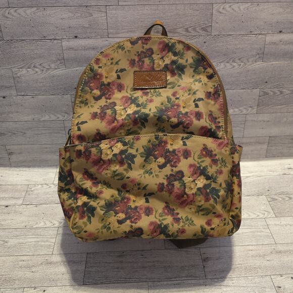 Patricia Nash Handbags - Patricia Nash Floral Canvas Backpack Vintage Rose Print Leather Trim Bag